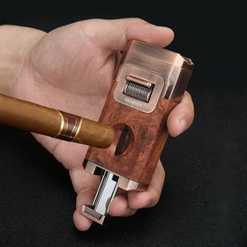 Deluxe Dual-Flame Cigar Lighter with Built-In Cutter & Holder