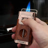 Deluxe Dual-Flame Cigar Lighter with Built-In Cutter & Holder